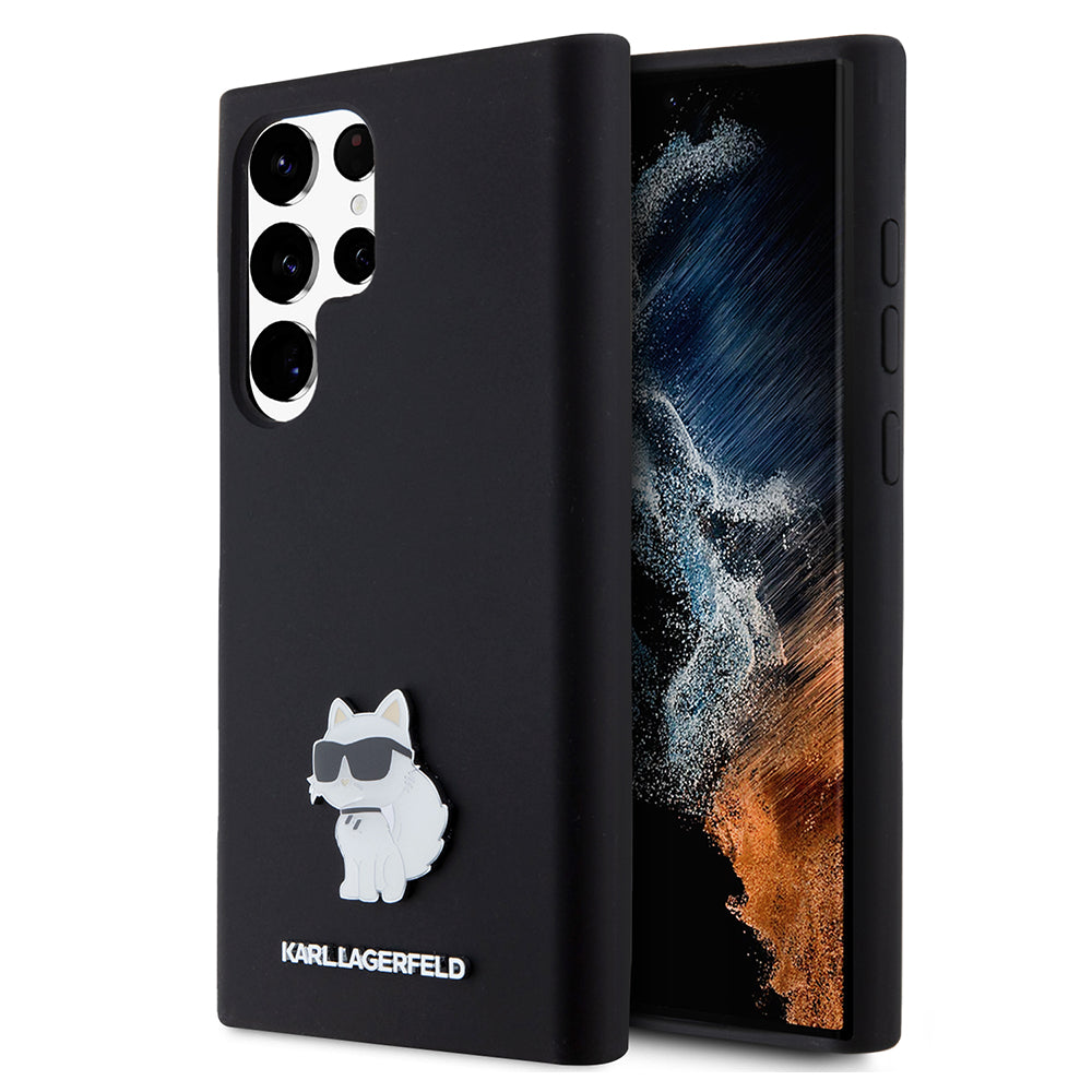 Karl Lagerfeld Custodia per Samsung Galaxy S23 Ultra S918, Karl Lagerfeld, Silicone Choupette Metal, Nera