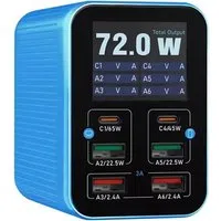 Caricabatterie Stazione Relife Q4, 72W, 5A, 2 x USB-C - 4 x USB-A, Blu — 3