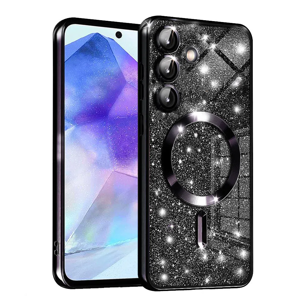 Custodia MagSafe per Samsung Galaxy A55 5G A556, Techsuit, Luxury Glitter, Nera — 2