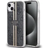 Custodia per Apple iPhone 15 Plus, Guess, IML 4G Gold Stripe, Nera — 3