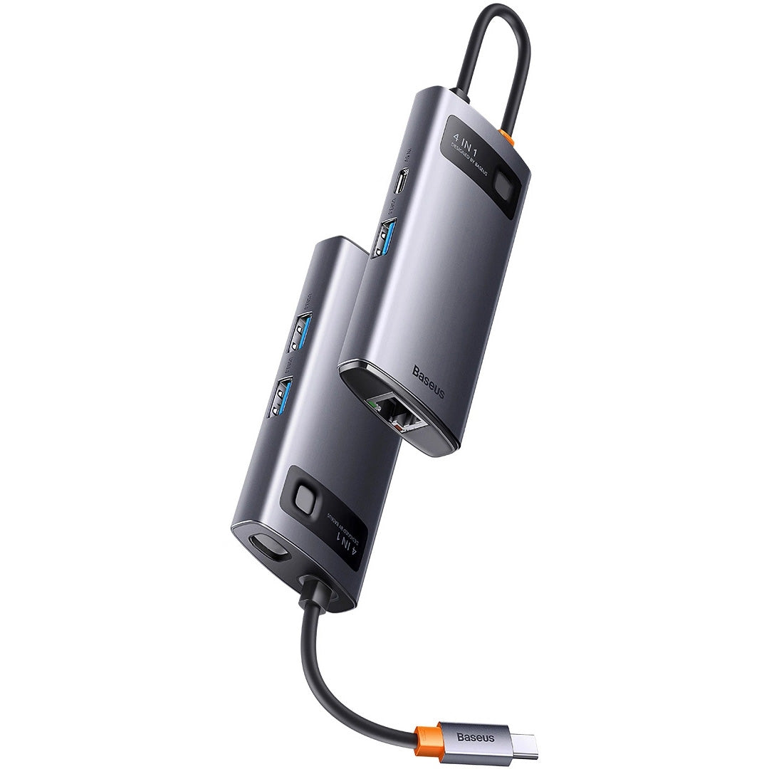 Hub USB-C Baseus Metal Gleam, 3 x USB-A - 1 x RJ45, Grigio WKWG070113