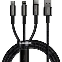 Cavo di Ricarica USB-A - Lightning / microUSB / USB-C Baseus Tungsten Gold 3in1, 18W, 1.5m, Nero CAMLTWJ-01 — 3