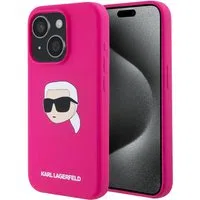 Custodia MagSafe per Apple iPhone 15, Karl Lagerfeld, Silicone Karl's Head, Fucsia — 3
