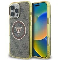 Custodia MagSafe per Apple iPhone 16 Pro Max, Guess, IML Glitter 4G Circle Triangle, Marrone — 3