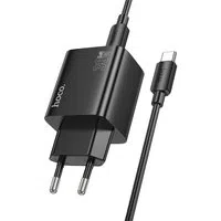 Caricabatterie da Rete con Cavo USB-C HOCO N56, 30W, 3A, 2 x USB-A - 2 x USB-C, Nero — 3
