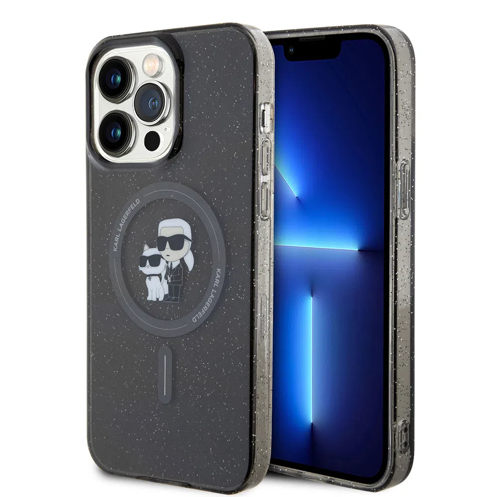 Custodia MagSafe per Apple iPhone 15 Pro Max, Karl Lagerfeld, Glitter Karl & Choupette, Nera — 2