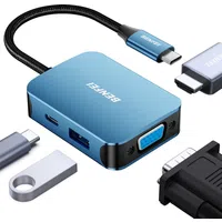 Hub USB-C Benfei, 1 x USB-A 3.0 - 1 x USB-C - 1 x HDMI - 1 x VGA, Blu — 3
