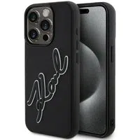 Custodia per Apple iPhone 15 Pro Max, Karl Lagerfeld, 3D Rubber Signature, Nera — 3