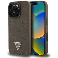 Custodia MagSafe per Apple iPhone 16 Pro, Guess, Peony Grained Hot Stamp Triangle, Marrone — 3