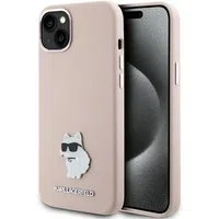 Custodia per Apple iPhone 15 Plus, Karl Lagerfeld, Silicone Choupette Metal, Rosa — 3