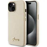Custodia per Apple iPhone 15, Guess, Glitter Glossy Script, Beige — 3