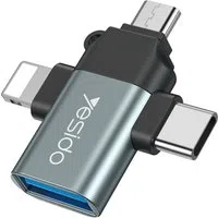 Adattatore OTG Lightning / microUSB / USB-C - USB-A Yesido GS15, Nero — 3
