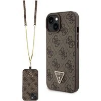 Custodia per Apple iPhone 15, Guess, Crossbody 4G Metal Logo, Marrone — 3