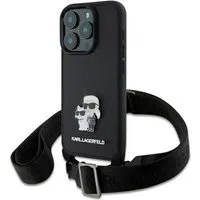 Custodia per Apple iPhone 16 Pro, Karl Lagerfeld, Saffiano Crossbody Metal Pin Karl & Choupette, Nera — 3