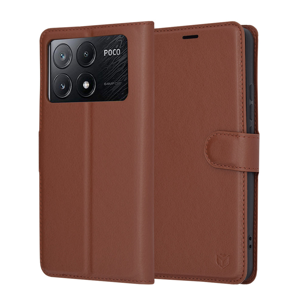 Custodia per Xiaomi Poco X6 Pro, Techsuit, Leather Folio, Marrone