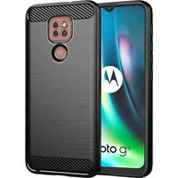 Custodia per Motorola Moto E7 Plus / G9 Play, Techsuit, Carbonio, Nera — 3