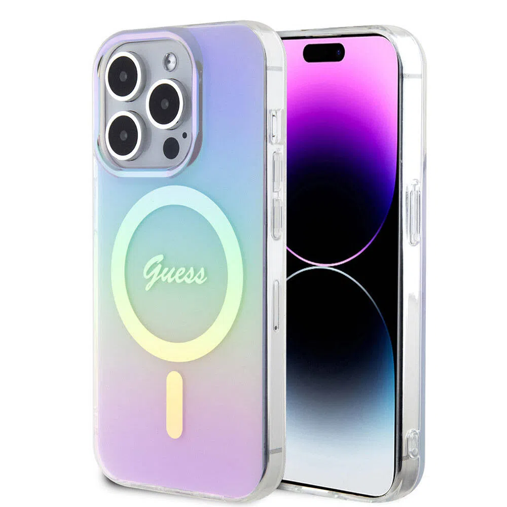 Custodia MagSafe per Apple iPhone 15 Pro, Guess, IML Iridescente, Viola — 2