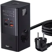 Caricabatterie Stazione Baseus PowerCombo Tower, 100W, 5A, 2 x Schuko - 2 x USB-A - 2 x USB-C, Nero E00023609113-00 — 3