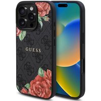 Custodia MagSafe per Apple iPhone 16 Pro Max, Guess, 4G Flowers Print, Nera