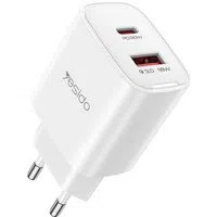 Caricabatterie Rete Yesido YC02E, 20W, 3A, 1 x USB-A - 1 x USB-C, Bianco — 3