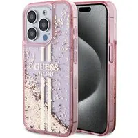 Custodia per Apple iPhone 15 Pro, Guess, Liquid Glitter Gold Stripes, Rosa — 3