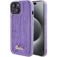 Custodia per Apple iPhone 15, Guess, Sequin Script Metal, Viola — 3