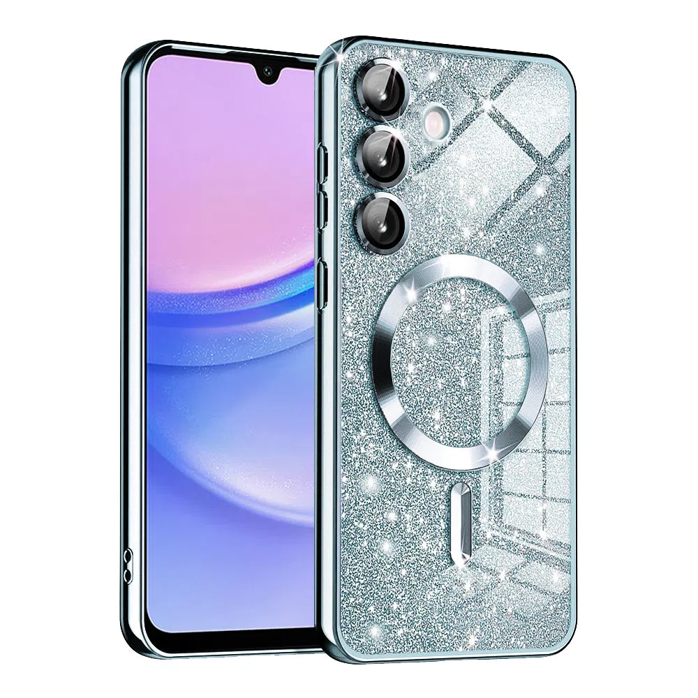 Custodia MagSafe per Samsung Galaxy A15 5G A156 / A15 A155, Techsuit, Luxury Glitter, Blu — 2