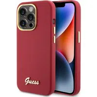 Custodia per Apple iPhone 15 Pro, Guess, Script Metal Logo & Frame, Rossa — 3