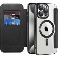 Custodia MagSafe per Apple iPhone 15 Pro, Techsuit, SmartMag Book, Nera — 3