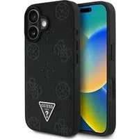 Custodia MagSafe per Apple iPhone 16, Guess, Peony Grained Hot Stamp Triangle, Nera — 3