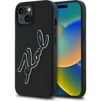 Custodia per Apple iPhone 15, Karl Lagerfeld, 3D Rubber Signature, Nera — 3