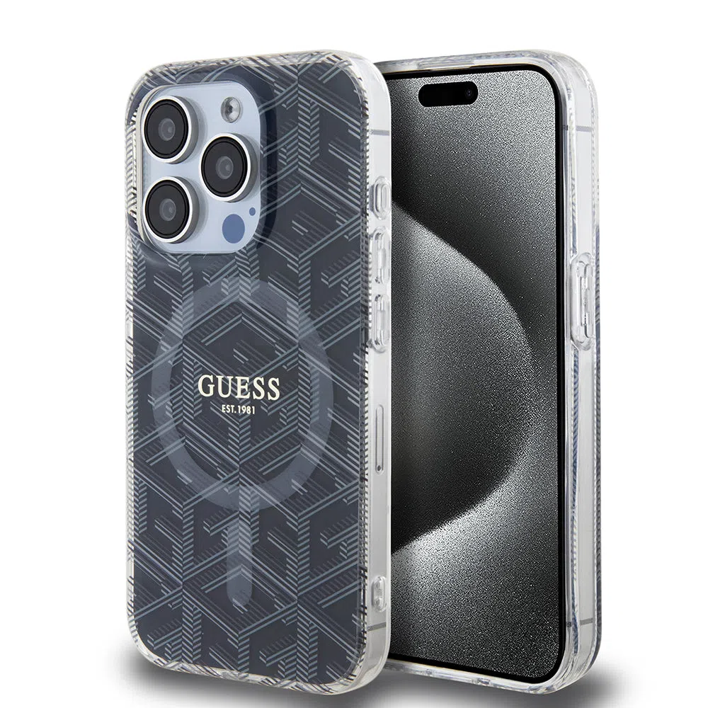 Custodia MagSafe per Apple iPhone 15 Pro Max, Guess, IML Gcube, Nera — 2