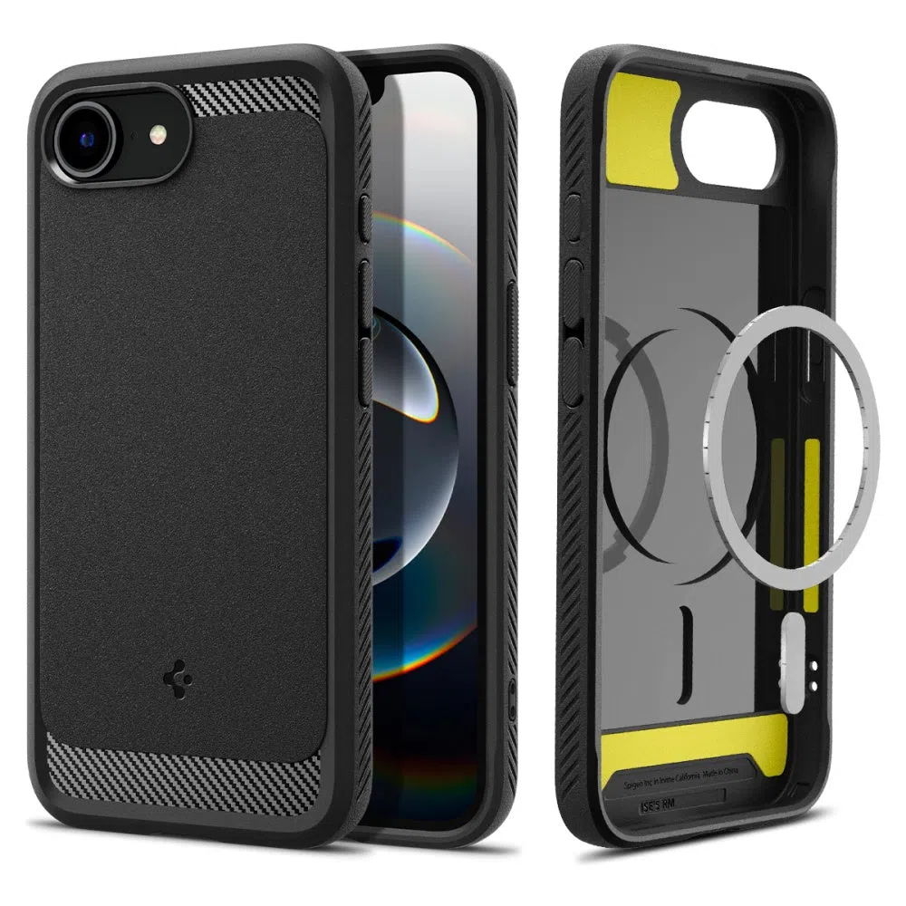 Custodia MagSafe per Apple iPhone 17e / 16e, Spigen, Rugged Armor, Nero Opaco ACS09152 — 2
