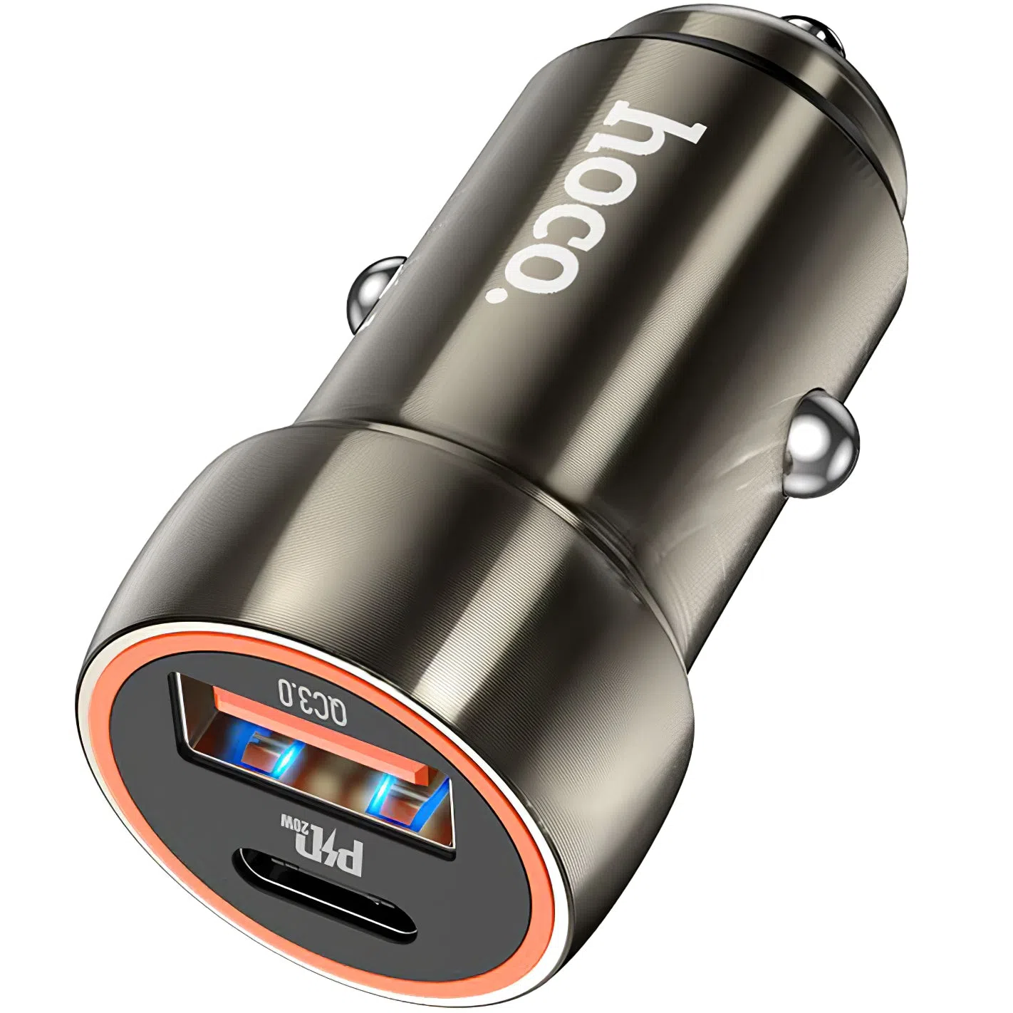 Caricabatterie da auto HOCO Z46A, 20W, 3A, 1 x USB-A - 1 x USB-C, Grigio — 2