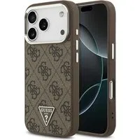 Custodia MagSafe per Apple iPhone 17 Pro, Guess, Logo Triangolo 4G, Marrone Argentato — 3