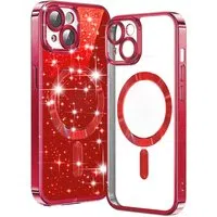 Custodia MagSafe per Apple iPhone 15 Plus, Techsuit, Luxury Glitter, Rossa — 3