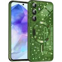 Custodia MagSafe per Samsung Galaxy A55 5G A556, Techsuit, Luxury Glitter, Verde Scuro — 3