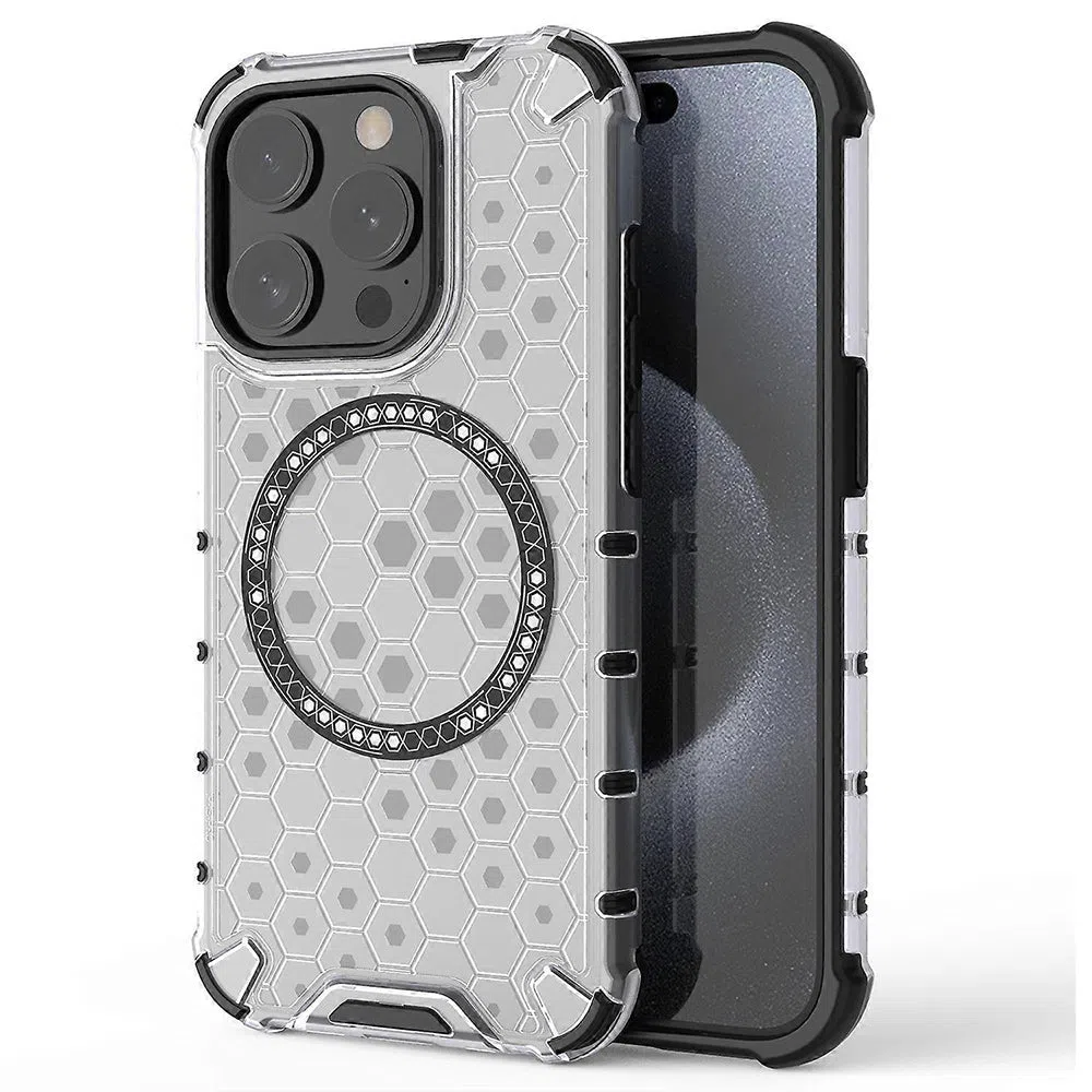 Custodia MagSafe per Apple iPhone 15 Pro, Techsuit, HoneyComb Shield, Bianca — 2