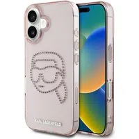 Custodia per Apple iPhone 16, Karl Lagerfeld, IML Rhinestones Karl's Head, Rosa — 3