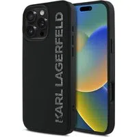 Custodia per Apple iPhone 16 Pro, Karl Lagerfeld, 3D Rubber Elongated Glitter Logo, Nera — 3