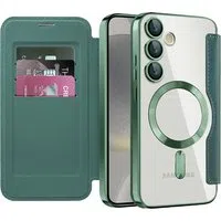 Custodia MagSafe per Samsung Galaxy S24+ S926, Techsuit, SmartMag Book, Verde — 3
