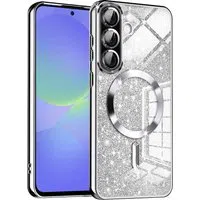 Custodia MagSafe per Samsung Galaxy A56 A566 / A36 A366, Techsuit, Luxury Glitter, Argento — 3