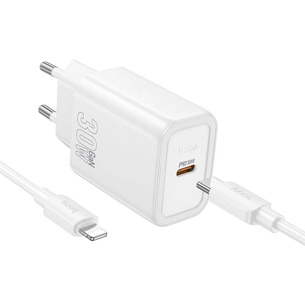 Caricabatterie da Rete con Cavo Lightning HOCO N62, 30W, 3A, 1 x USB-C, Bianco — 2