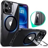 Custodia MagSafe per Apple iPhone 16, ESR, Classic Hybrid Kickstand Slide, Nera Trasparente — 3