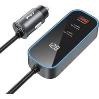 Caricabatterie Auto BWOO CC107 Display, 120W, 3A, 2 x USB-A - 2 x USB-C, Nero — 2