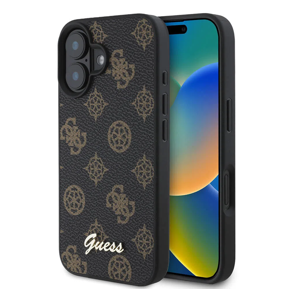Custodia MagSafe per Apple iPhone 16 Plus, Guess, Peony Script, Nera — 2