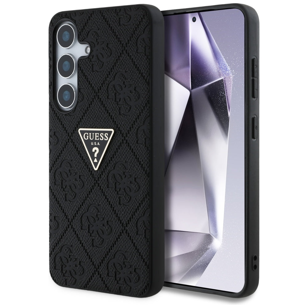 Guess Custodia per Samsung Galaxy S25 S931, Guess, Grained Hot Stamp 4G Triangle, Nera