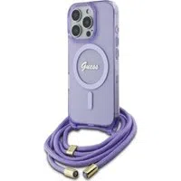 Custodia MagSafe per Apple iPhone 16 Pro, Guess, IML Crossbody Cord Script, Viola — 3