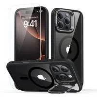 Custodia MagSafe per Apple iPhone 16 Pro, ESR, Classic Hybrid Kickstand con Protezione Schermo, Nera Trasparente — 3