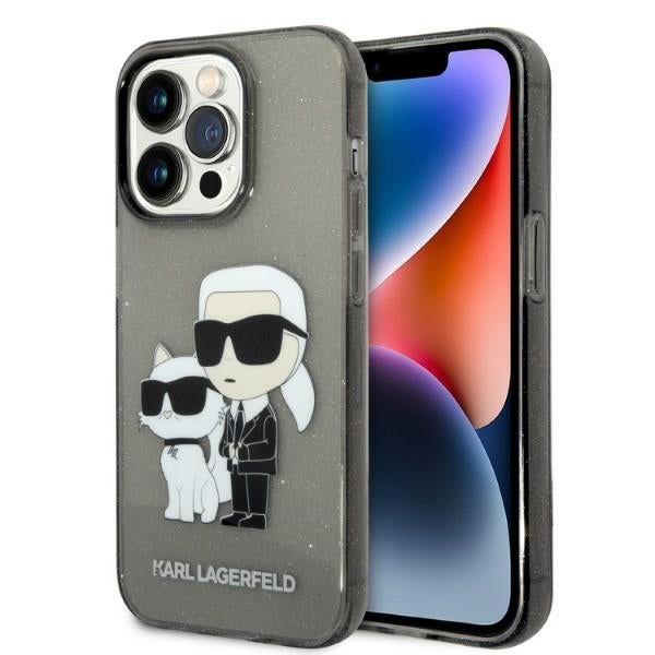Karl Lagerfeld Custodia per Apple iPhone 14 Pro, Karl Lagerfeld, Glitter Karl & Choupette, Nera